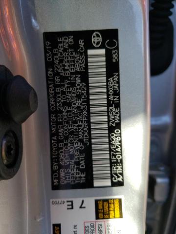 JTDKARFPXK3115429 - 2019 TOYOTA PRIUS PRIM ვერცხლისფერი ფოტო 12