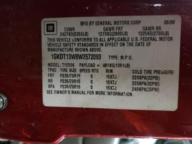 1GKDT13W8W2572093 - 1998 GMC JIMMY SLT MAROON photo 14