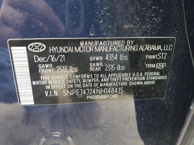 5NPEJ4J24NH148415 - 2022 HYUNDAI SONATA SEL PLUS BLUE photo 12