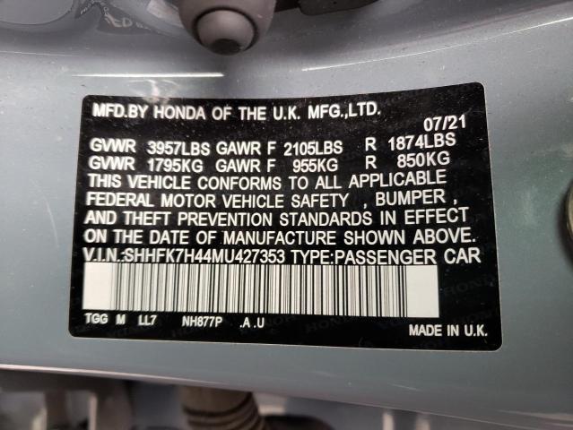 SHHFK7H44MU427353 - 2021 HONDA CIVIC SPORT 灰色 照片 12