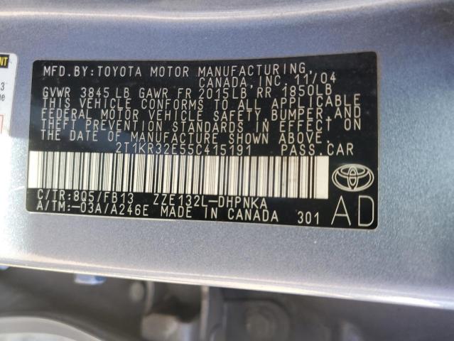 2T1KR32E55C415191 - 2005 TOYOTA COROLLA MA XR GRAY photo 12