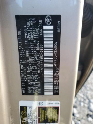 4T1BE46K68U240860 - 2008 TOYOTA CAMRY CE BLACK photo 12