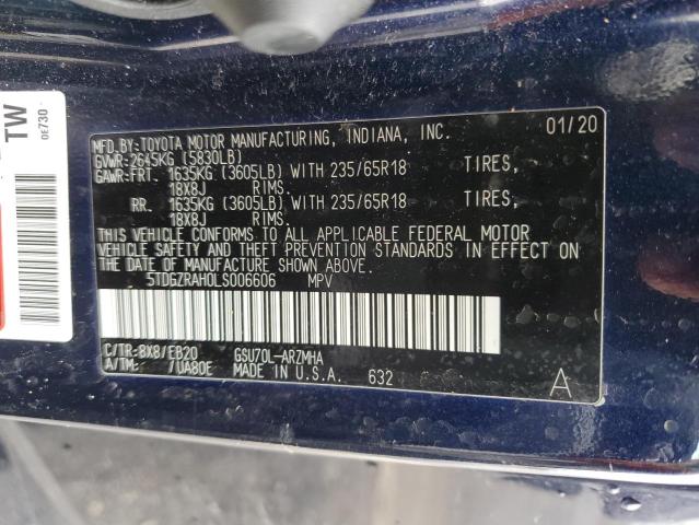 5TDGZRAH0LS006606 - 2020 TOYOTA HIGHLANDER XLE BLUE photo 13