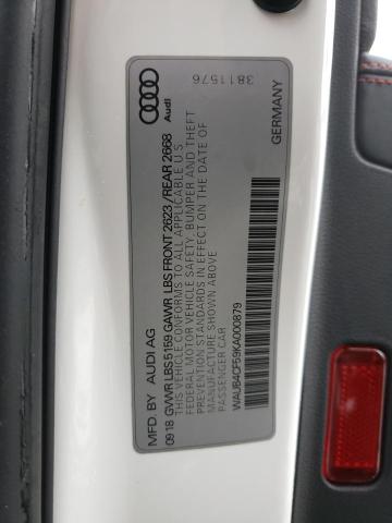 WAUB4CF59KA000879 - 2019 AUDI S5 PREMIUM PLUS WHITE photo 12