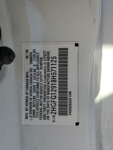 2HGFG12918H571125 - 2008 HONDA CIVIC EXL თეთრი ფოტო 12