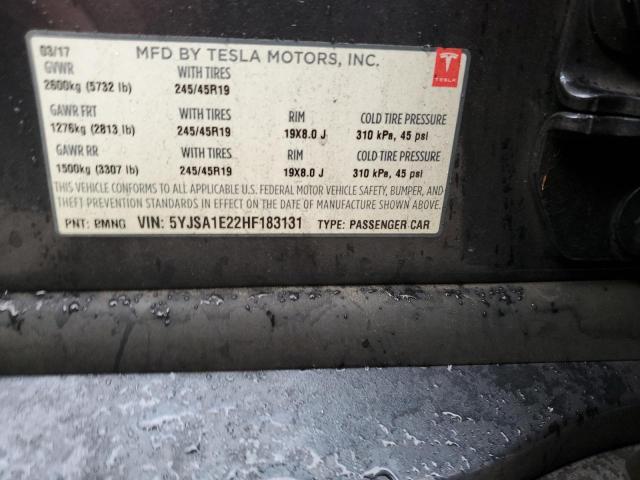 5YJSA1E22HF183131 - 2017 TESLA MODEL S ნაცრისფერი ფოტო 13