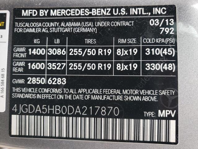 4JGDA5HB0DA217870 - 2013 MERCEDES-BENZ ML 350 4MATIC SILVER photo 14