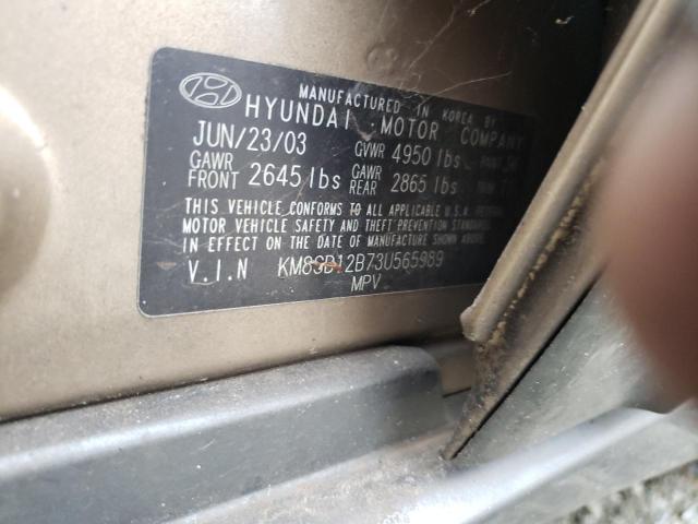 KM8SB12B73U565989 - 2003 HYUNDAI SANTA FE GL GOLD photo 12