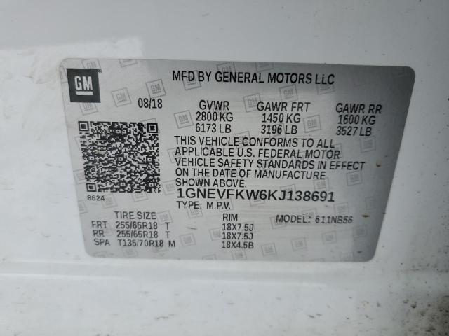 1GNEVFKW6KJ138691 - 2019 CHEVROLET TRAVERSE LS WHITE photo 12