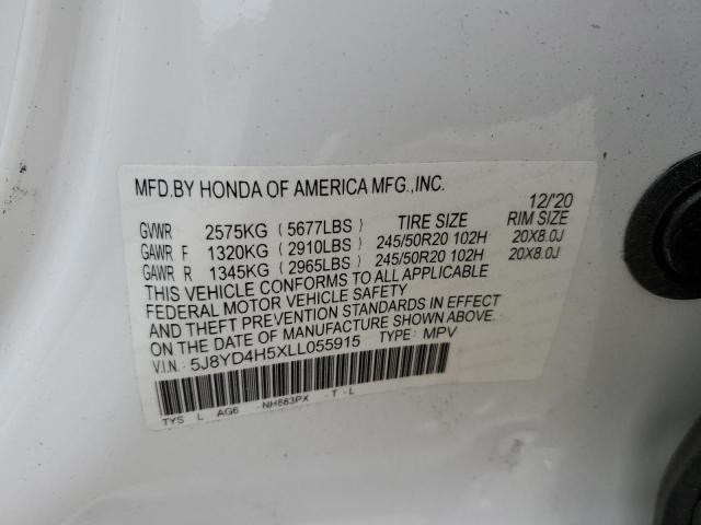 5J8YD4H5XLL055915 - 2020 ACURA MDX TECHNOLOGY WHITE photo 13
