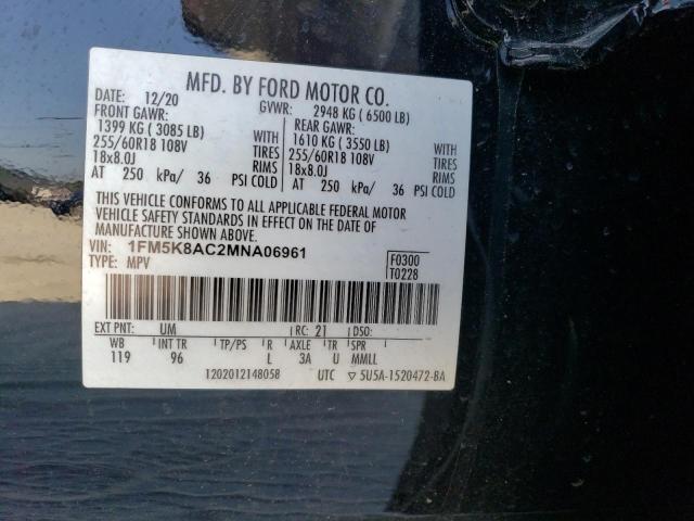 1FM5K8AC2MNA06961 - 2021 FORD EXPLORER POLICE INTERCEPTOR BLACK photo 12