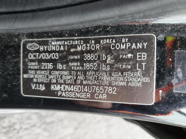 KMHDN46D14U765782 - 2004 HYUNDAI ELANTRA GL BLACK photo 12