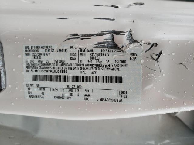 5LMCJ3C97KUL01889 - 2019 LINCOLN MKC RESERVE WHITE photo 12