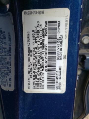 2T1KR32E23C036971 - 2003 TOYOTA COROLLA MA XR BLUE photo 12