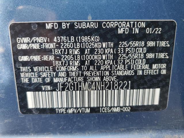 JF2GTHMC4NH218221 - 2022 SUBARU CROSSTREK LIMITED BLUE photo 13