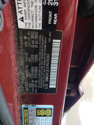 5NMSH13EX7H076060 - 2007 HYUNDAI SANTA FE SE BURGUNDY photo 12