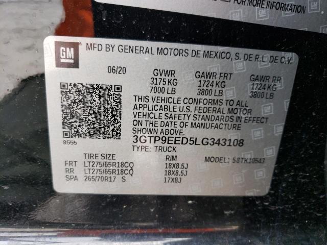 3GTP9EED5LG343108 - 2020 GMC SIERRA K1500 AT4 BLACK photo 12