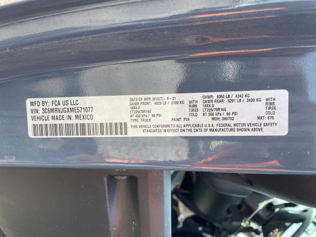 3C6MRVJGXME571077 - 2021 RAM PROMASTER 3500 HIGH 蓝色 照片 12