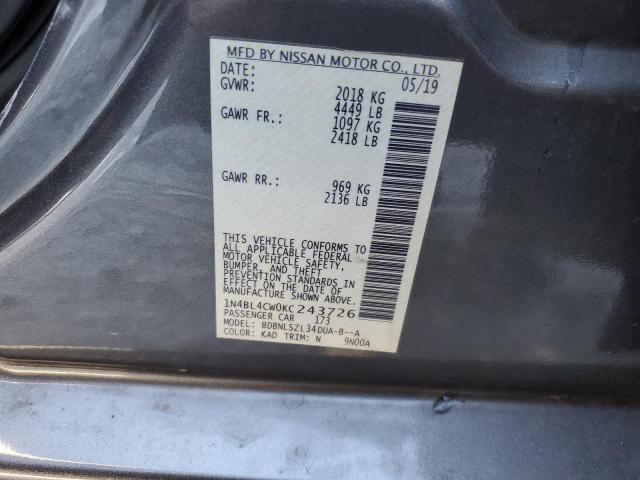 1N4BL4CW0KC243726 - 2019 NISSAN ALTIMA SR GRAY photo 12