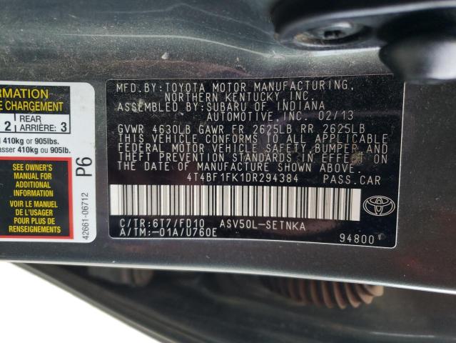 4T4BF1FK1DR294384 - 2013 TOYOTA CAMRY L GRAY photo 12