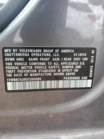 1VWBN7A36DC093085 - 2013 VOLKSWAGEN PASSAT SE GRAY photo 12