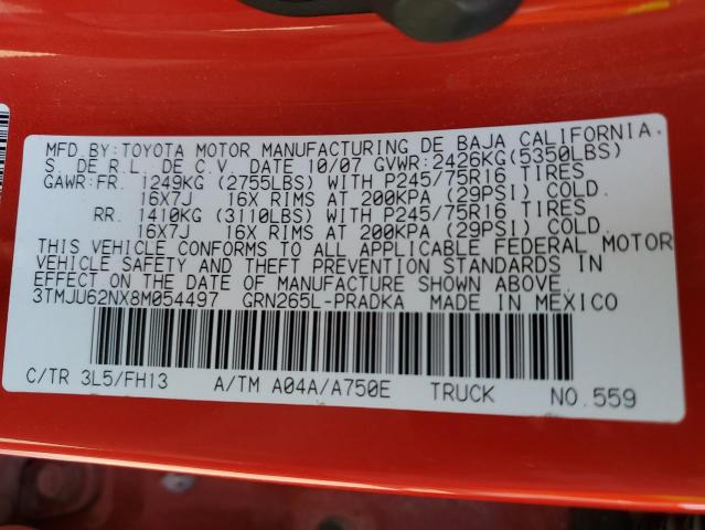 3TMJU62NX8M054497 - 2008 TOYOTA TACOMA DOUBLE CAB PRERUNNER RED photo 12