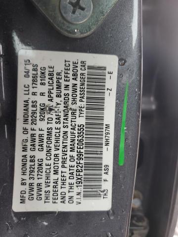 19XFB2F99FE063555 - 2015 HONDA CIVIC EXL GRAY photo 13