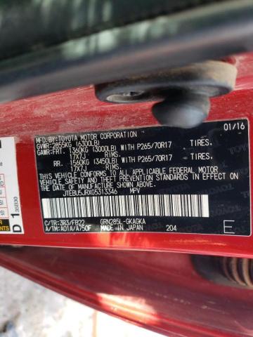 JTEBU5JRXG5313346 - 2016 TOYOTA 4RUNNER SR5/SR5 PREMIUM RED photo 13