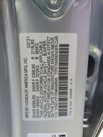 1HGCV1F1XMA045629 - 2021 HONDA ACCORD LX SILVER photo 12