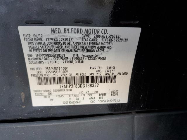 1FAHP2F83DG138352 - 2013 FORD TAURUS LIMITED BLACK photo 12