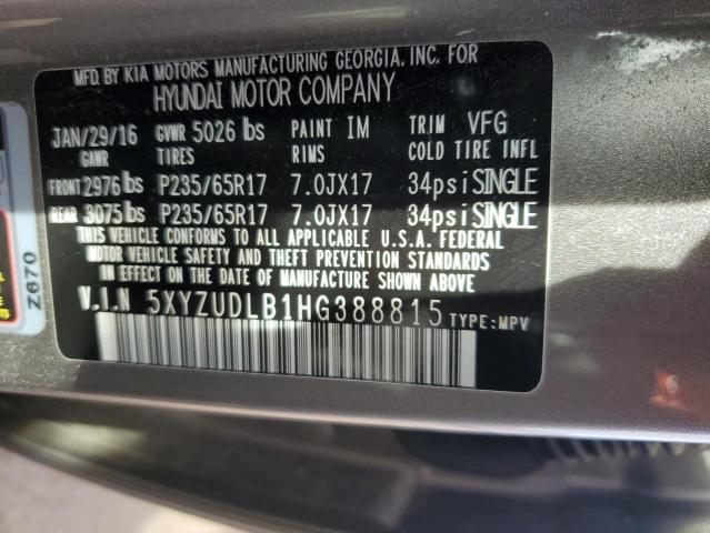 5XYZUDLB1HG388815 - 2017 HYUNDAI SANTA FE S GRAY photo 12