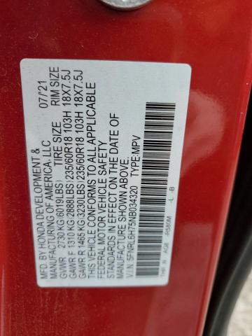 5FNRL6H75NB034320 - 2022 HONDA ODYSSEY EXL RED photo 13