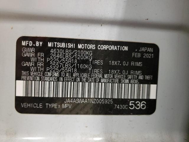 JA4ASWAA1NZ005925 - 2022 MITSUBISHI ECLIPSE CR SE WHITE photo 14