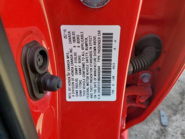 2HGFC1F38GH642644 - 2016 HONDA CIVIC EX RED photo 12