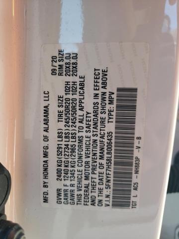 5FNYF7H58LB006435 - 2020 HONDA PASSPORT EXL WHITE photo 13