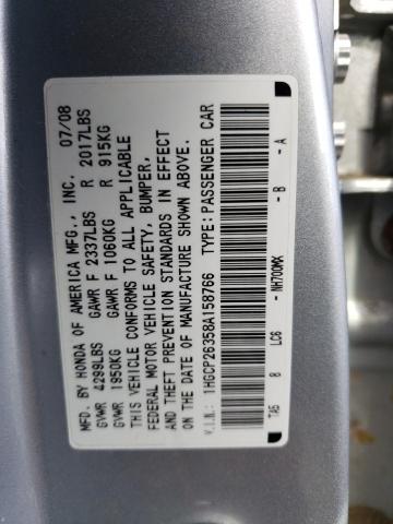 1HGCP26358A158766 - 2008 HONDA ACCORD LX SILVER photo 12