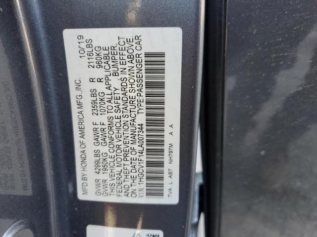 1HGCV1F14LA007344 - 2020 HONDA ACCORD LX CHARCOAL photo 12