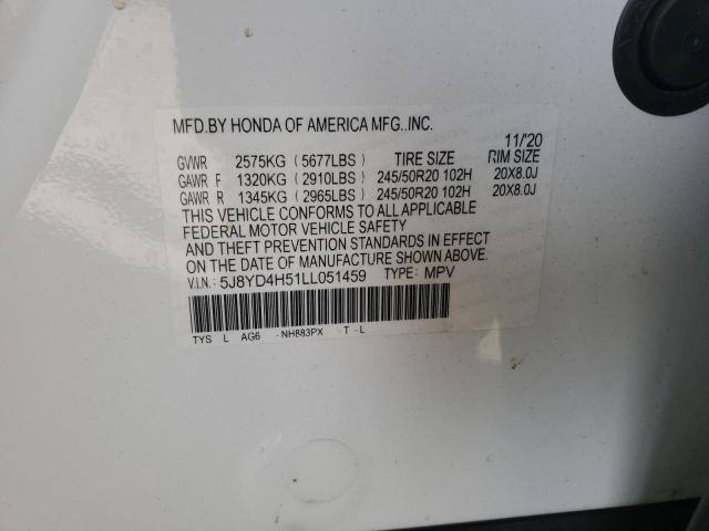 5J8YD4H51LL051459 - 2020 ACURA MDX TECHNOLOGY 白色 照片 12