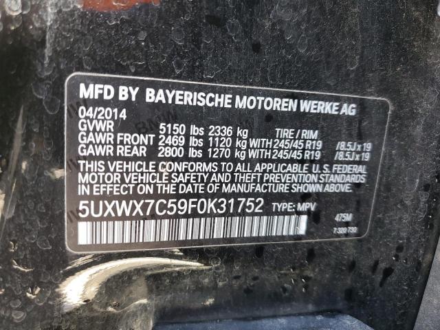 5UXWX7C59F0K31752 - 2015 BMW X3 XDRIVE35I BLACK photo 14