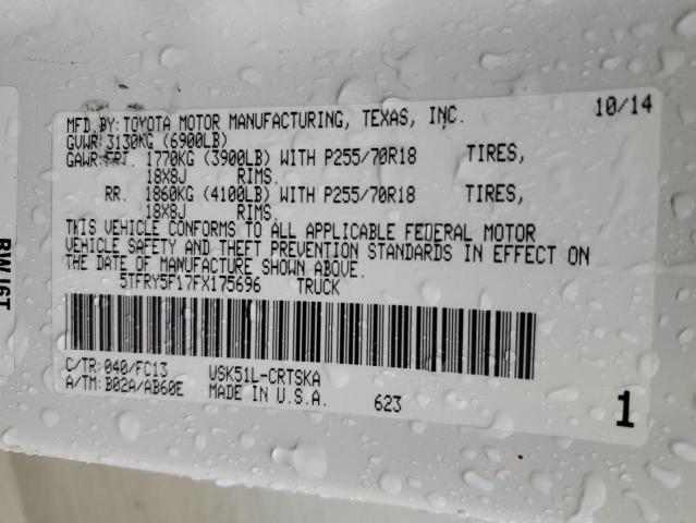 5TFRY5F17FX175696 - 2015 TOYOTA TUNDRA DOUBLE CAB SR/SR5 WHITE photo 13