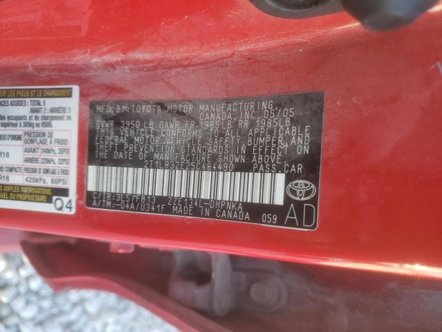 2T1LR32E25C484490 - 2005 TOYOTA COROLLA MA BASE RED photo 12