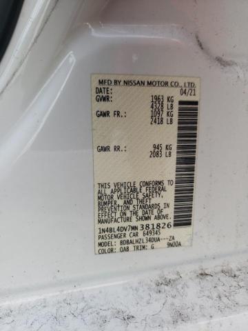 1N4BL4DV7MN381826 - 2021 NISSAN ALTIMA SV WHITE photo 12