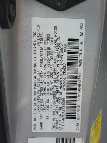 5TEUU4EN7AZ735089 - 2010 TOYOTA TACOMA ACCESS CAB ვერცხლისფერი ფოტო 12