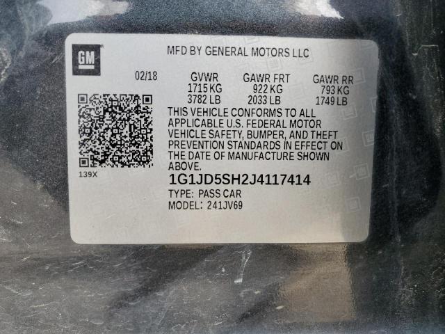 1G1JD5SH2J4117414 - 2018 CHEVROLET SONIC LT CHARCOAL photo 12