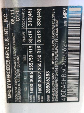 4JGDA5HB3CA002627 - 2012 MERCEDES-BENZ ML 350 4MATIC SILVER photo 14