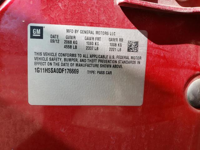 1G11H5SA0DF176669 - 2013 CHEVROLET MALIBU LTZ წითელი ფოტო 12