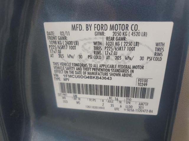 1FMCU0DG4BKB43643 - 2011 FORD ESCAPE XLT TEAL photo 14