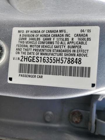 2HGES16355H578848 - 2005 HONDA CIVIC DX VP SILVER photo 12