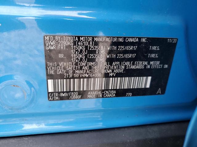 2T3F1RFV4MW164996 - 2021 TOYOTA RAV4 LE BLUE photo 13