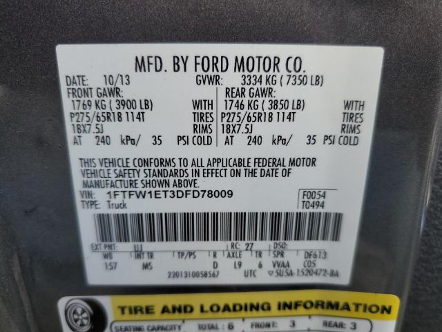1FTFW1ET3DFD78009 - 2013 FORD F150 SUPERCREW GRAY photo 12